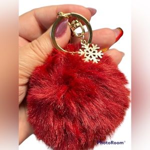 🖤furry purse bling key chain with RED FUR and gold accent